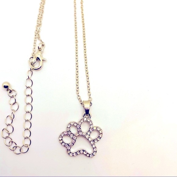 Necklace Paw Print in Rhinestones ! ADORABLE ! - Picture 2 of 15